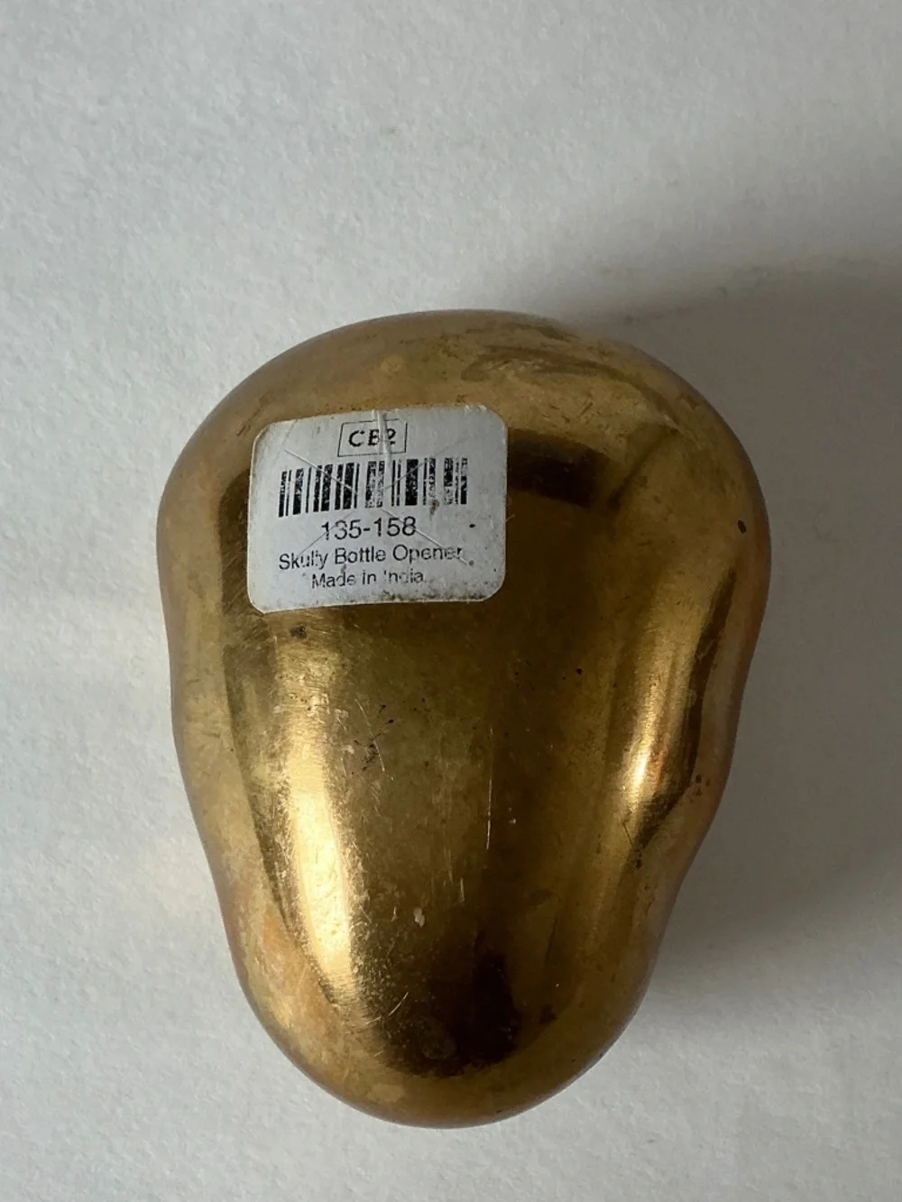 Bottle Opener Brass Skull Decorative Accent - Gold Tone